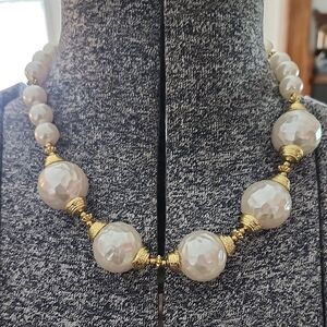Elegant Gold and Cream Beaded Statement Necklace